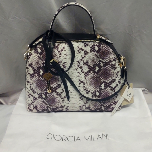 Giorgia Milani Designer Italian Snakeskin Print 100% Genuine Leather Handbag NWT - Picture 1 of 16